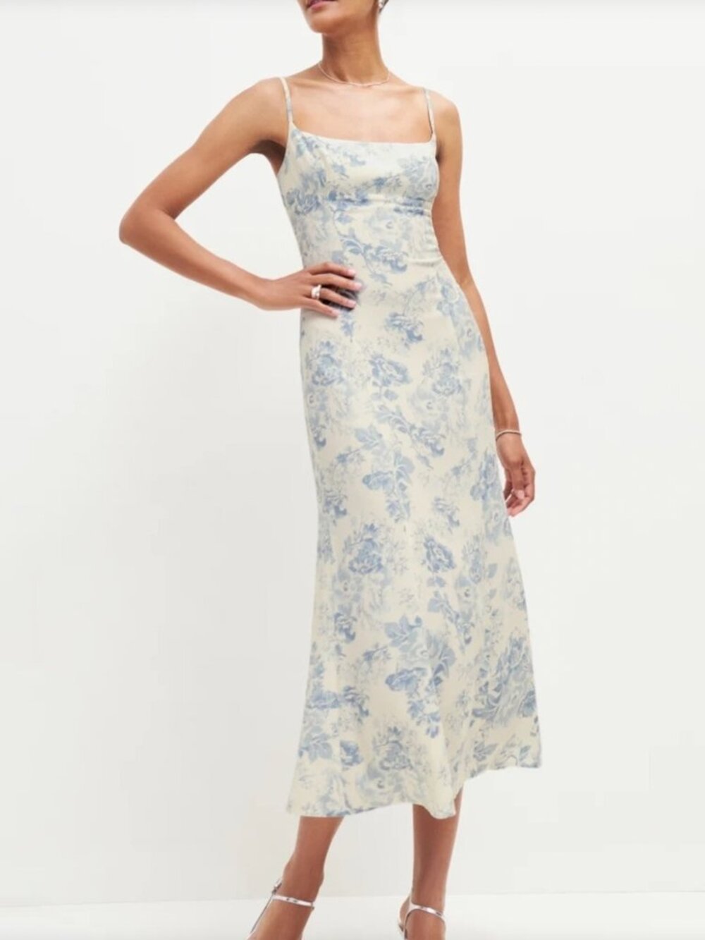 Reformation Liya Midi Dress - Teacup Blue Ivory Floral Wedding